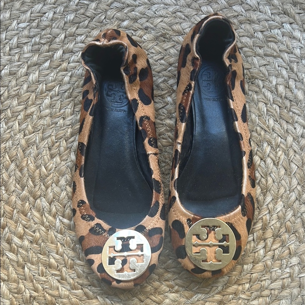 Tory Burch Pony Hair Leopard Reva Flats